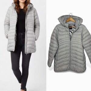 Women’s Light Gray Quilted Puffer Jacket Hooded Zip Front